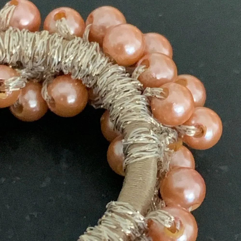 The Bardot Hair Tie - Rose Pearl Clusters on Gold Elastic